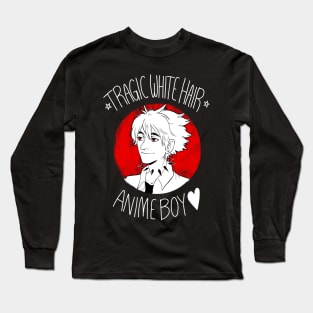 Tragic White Hair Anime Boy - White Font Long Sleeve T-Shirt